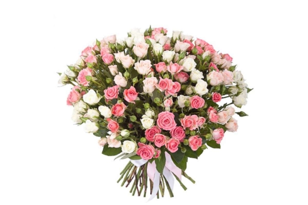 Букет 31 кустовая белая и розовая роза