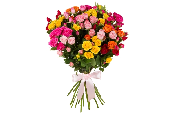 Букет 15 разноцветных кустовых роз