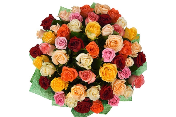 Букет из 55 разноцветных роз