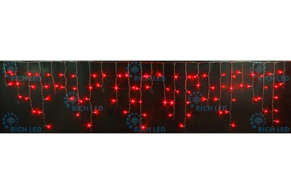 Светодиодная бахрома LED, красная, прозрачный провод