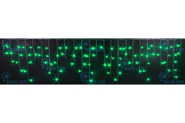 Светодиодная бахрома LED, зеленая, прозрачный провод