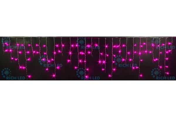 Светодиодная бахрома LED, розовая, прозрачный провод