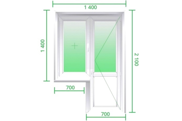 Балконный блок Rehau Intelio80  (2100 мм*1400мм) дверь поворотная окно глухое с монтажом под ключ