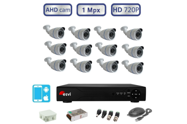 Комплект видеонаблюдения уличный ЛАЙТ на 12 AHD камер 720P/1Mpx (light)  