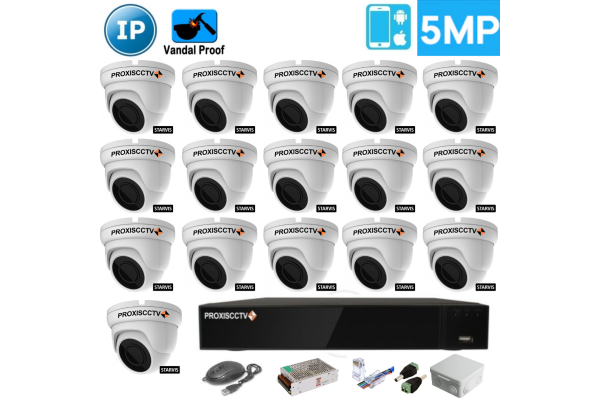 Комплект видеонаблюдения на 16 антивандальных всепогодных IP камеры 5Mpx (2592*1944)