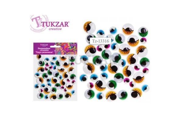 Декоративные глазки &quot; Tukzar &quot; для игрушек цветные, с ресничками TZ 13316