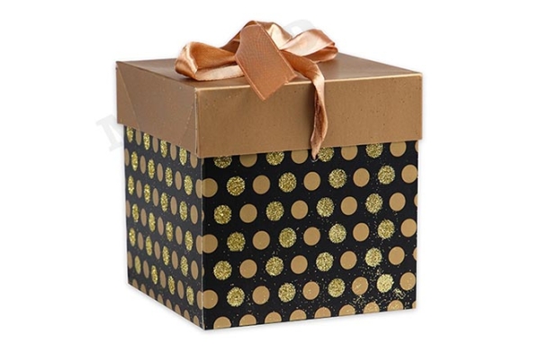 Коробка подарочная Горох, с лентой, золотой, 15*15*15см арт.ПП-5380
