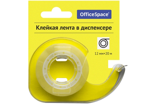 Клейкая лента 12мм*20м, OfficeSpace, прозрачная, в пластиковом диспенсере, европодвес