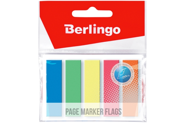 Флажки-закладки Berlingo, 45*12мм, 25л*5 неоновых цветов, европодвес