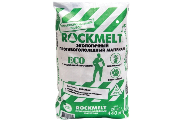 Противогололедный материал двойного действия Rockmelt ECO,  мешок 20кг, с мраморной крошкой