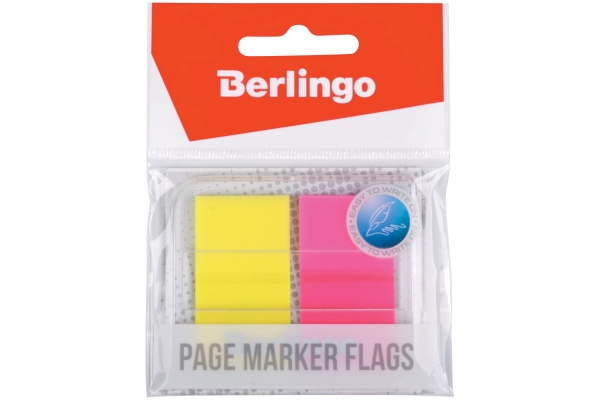 Флажки-закладки Berlingo 45*25мм, 20л*2 неоновых цвета, в диспенсере, европодвес