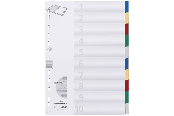 Разделитель листов Durable А4, 10 листов, без индексации, цветной, пластиковый