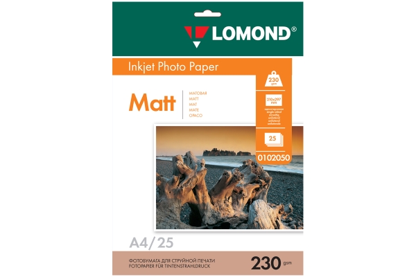 Фотобумага А4 для стр. принтеров Lomond, 230г/м2 (25л) мат.одн.