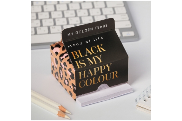 Блок для записи ArtFox "Black is my happy colour", 7*7*8см, 150л., картонный бокс, белый