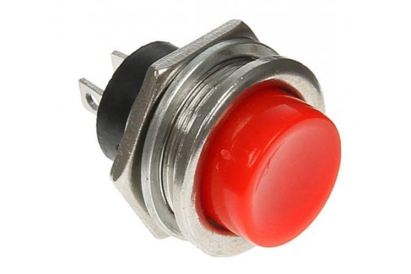 Выключатель-кнопка металлическая ON-OFF 16мм красная 220V 12V 2А (2с) (RWD-306)