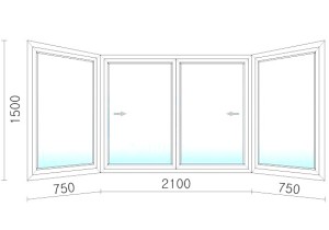 Раздвижное алюминиевое окно 3600x1500