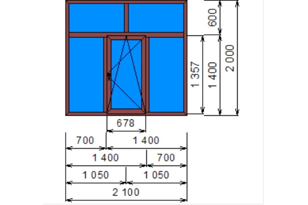 Поворотно-откидное ламинированное окно Brusbox 60 (2000х2100)