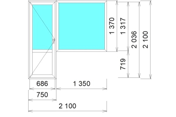 Балконный блок Brusbox 60-3 Aero Белый (2100х2100)
