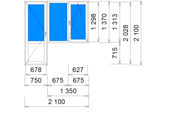 Балконный блок Rehau Blitz NEW 62 Белый (2100х2100)