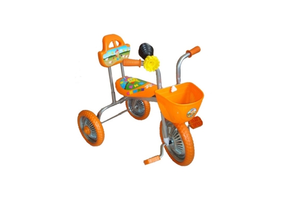 Велосипед 3-х колесный Чижик оранжевый без ручки с клаксоном металлические колеса