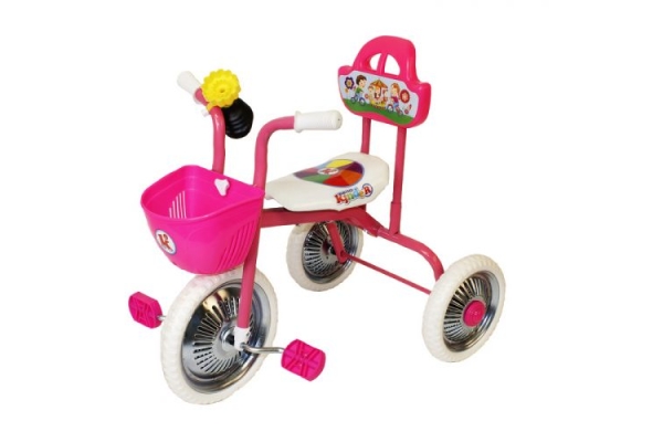 Велосипед 3-х колесный Чижик розовый без ручки с клаксоном металлические колеса