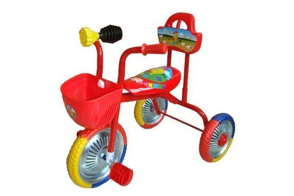 Велосипед 3-х колесный Чижик красный без ручки с клаксоном металлические колеса