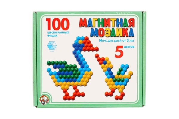 Мозаика магнитная шестигранная, 100 фишек, разноцветная 00961