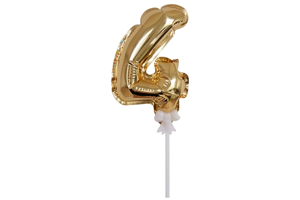 Воздушный шар,  самодув, 18см ПатиБум "Цифра 4", фольгированный, золотой