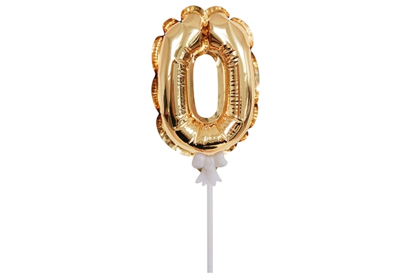 Воздушный шар,  самодув, 18см ПатиБум "Цифра 0", фольгированный, золотой