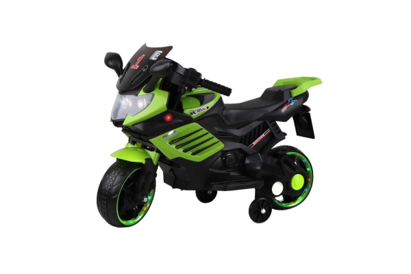 Электромотоцикл City-Ride на акуммуляторе, зеленый, светящиеся пластиковые колеса, 380W*1, свет LED