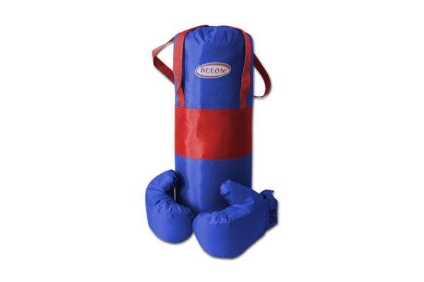 Боксерский набор Belon Груша цилиндр 60*25 см, перчатки, красный/синий, ткань оксфорд
