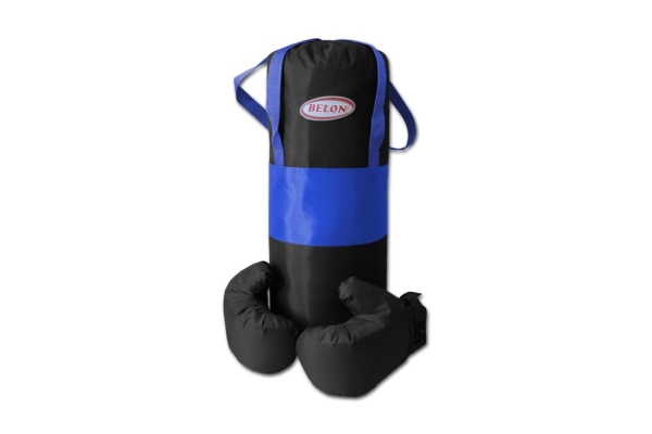 Боксерский набор Belon Груша цилиндр 60*25 см, перчатки, синий/черный, ткань оксфорд