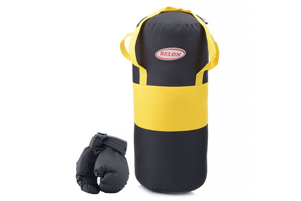 Боксерский набор Belon Груша цилиндр 50*20 см, перчатки, черный/желтый, ткань оксфорд