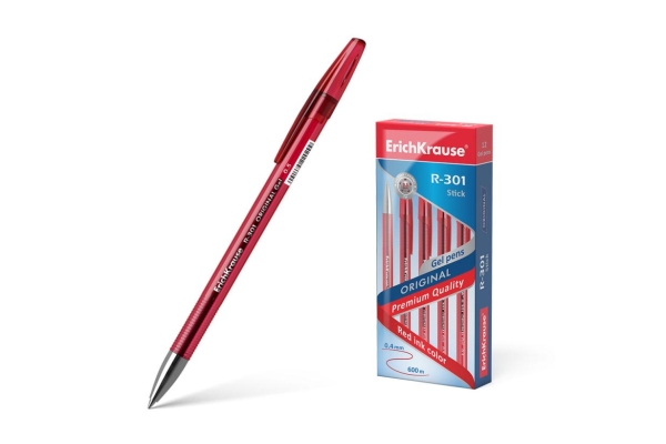 Ручка гелевая Erich Krause R-301 Original Gel Stick красная 0,5 мм (цена за 1 штуку)