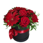 Букет красных роз и гербер в шляпной коробке