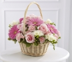 Букет нежно-розовый с розами и герберами в корзине