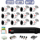 Комплект видеонаблюдения -12 уличных AHD камеры FullHD 1080P/2Mpx  