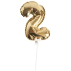Воздушный шар,  самодув, 18см ПатиБум "Цифра 2", фольгированный, золотой