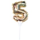 Воздушный шар,  самодув, 18см ПатиБум "Цифра 5", фольгированный, золотой