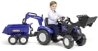 Трактор-экскаватор педальный с двумя ковшами и прицепом синий 220 см Falk